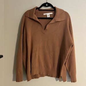 Max Studio Brown V-Neck Collared Sweater